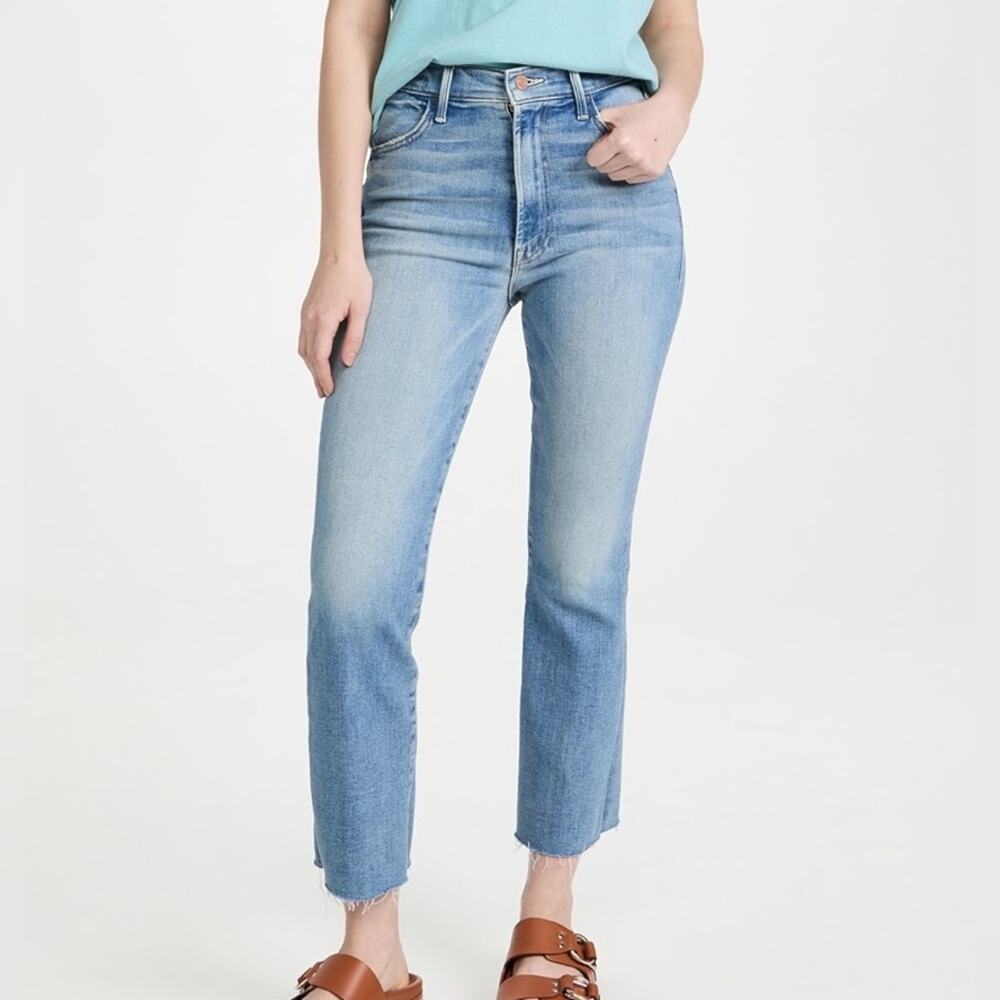 MOTHER The Hustler High Rise Ankle Fray Jeans Au Revoir Wash Sz 24